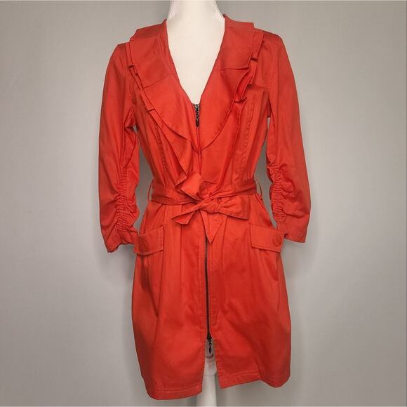 Multiples Orange Red 1/2 Sleeve Trench Coat - Picture 1 of 5